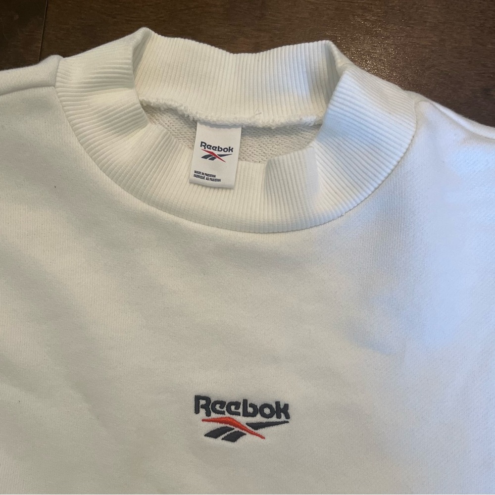 White Cropped Reebok Mock Neck Sweater - Picture 2 of 3